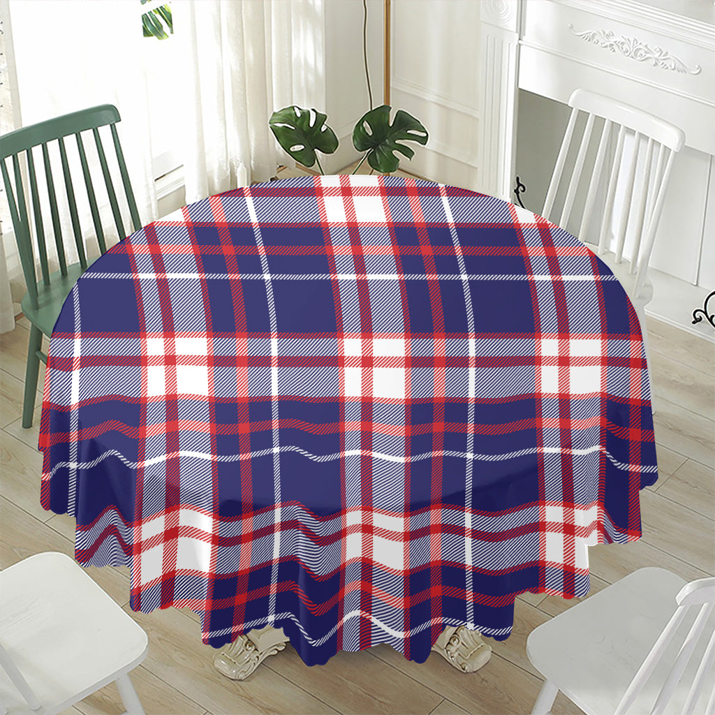 USA Patriotic Plaid Print Waterproof Round Tablecloth