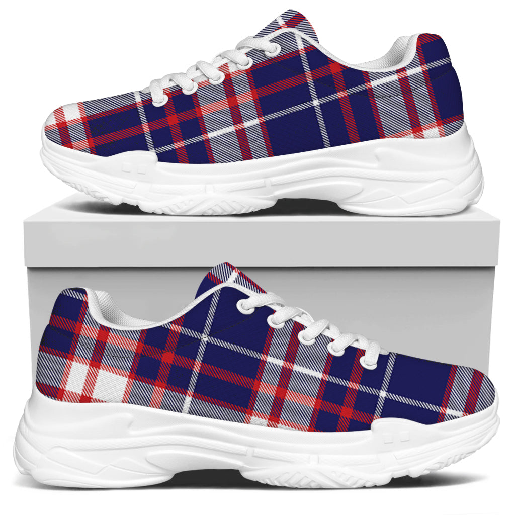 USA Patriotic Plaid Print White Chunky Shoes