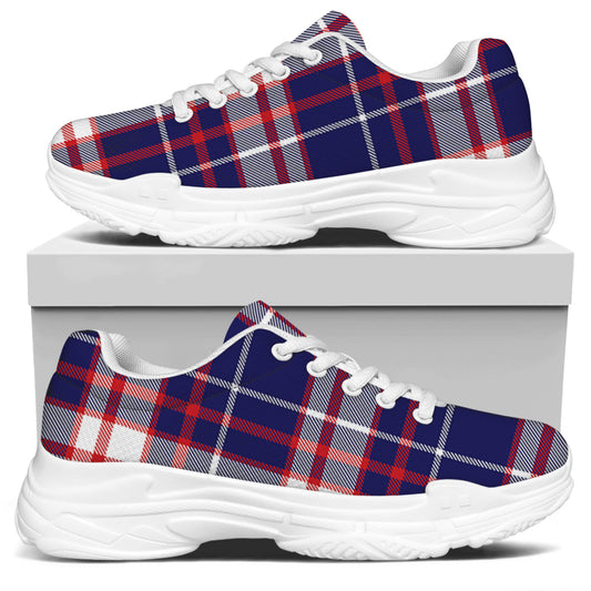 USA Patriotic Plaid Print White Chunky Shoes