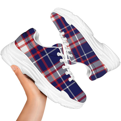 USA Patriotic Plaid Print White Chunky Shoes
