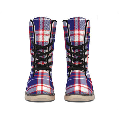 USA Patriotic Plaid Print Winter Boots