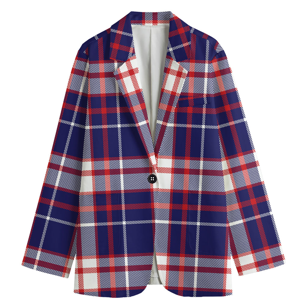 USA Patriotic Plaid Print Women's Blazer