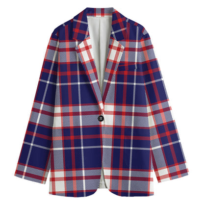 USA Patriotic Plaid Print Women's Blazer