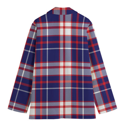 USA Patriotic Plaid Print Women's Blazer