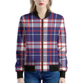 USA Patriotic Plaid Print Women's Bomber Jacket