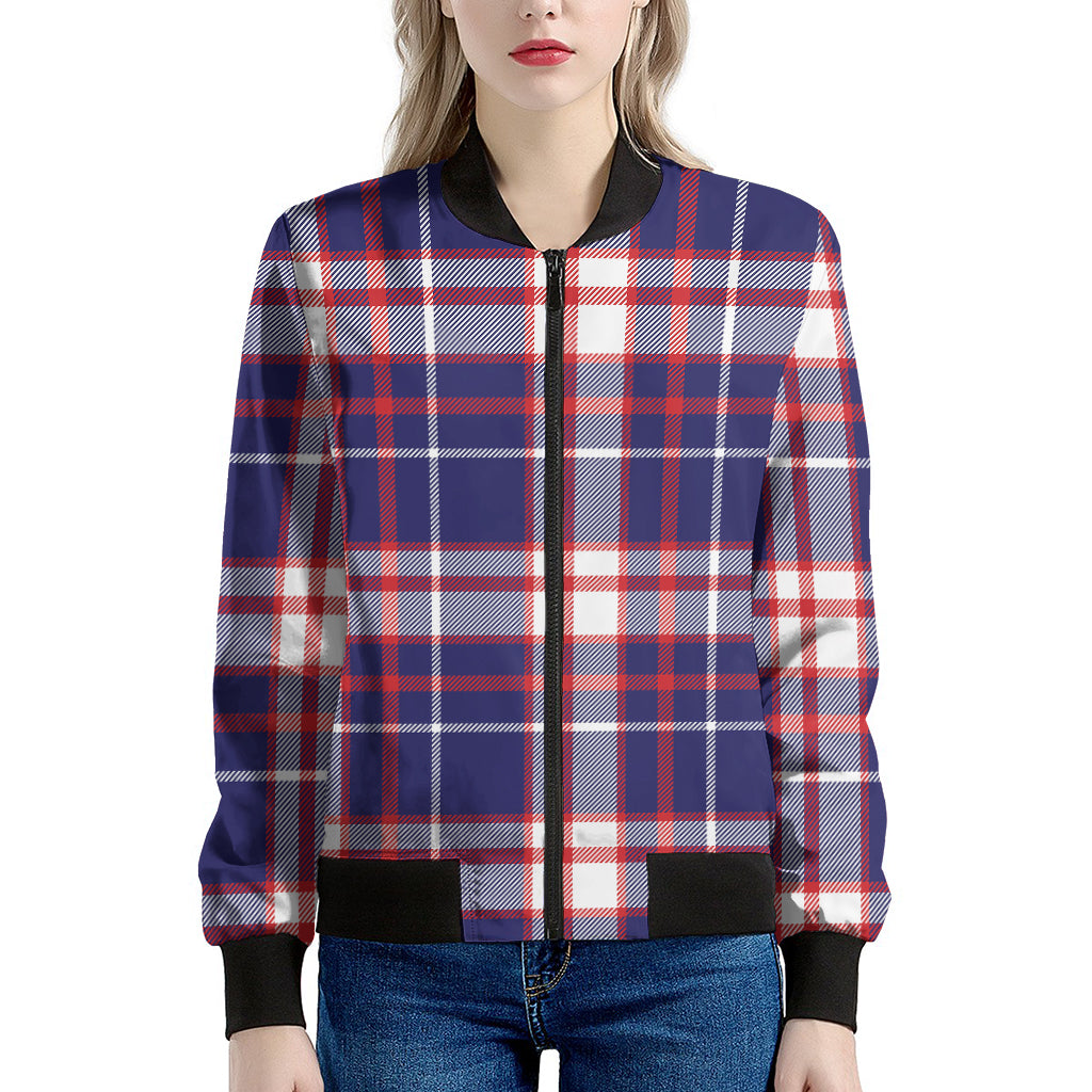 USA Patriotic Plaid Print Women's Bomber Jacket