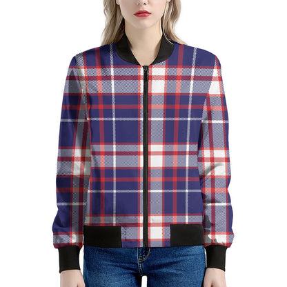 USA Patriotic Plaid Print Women's Bomber Jacket