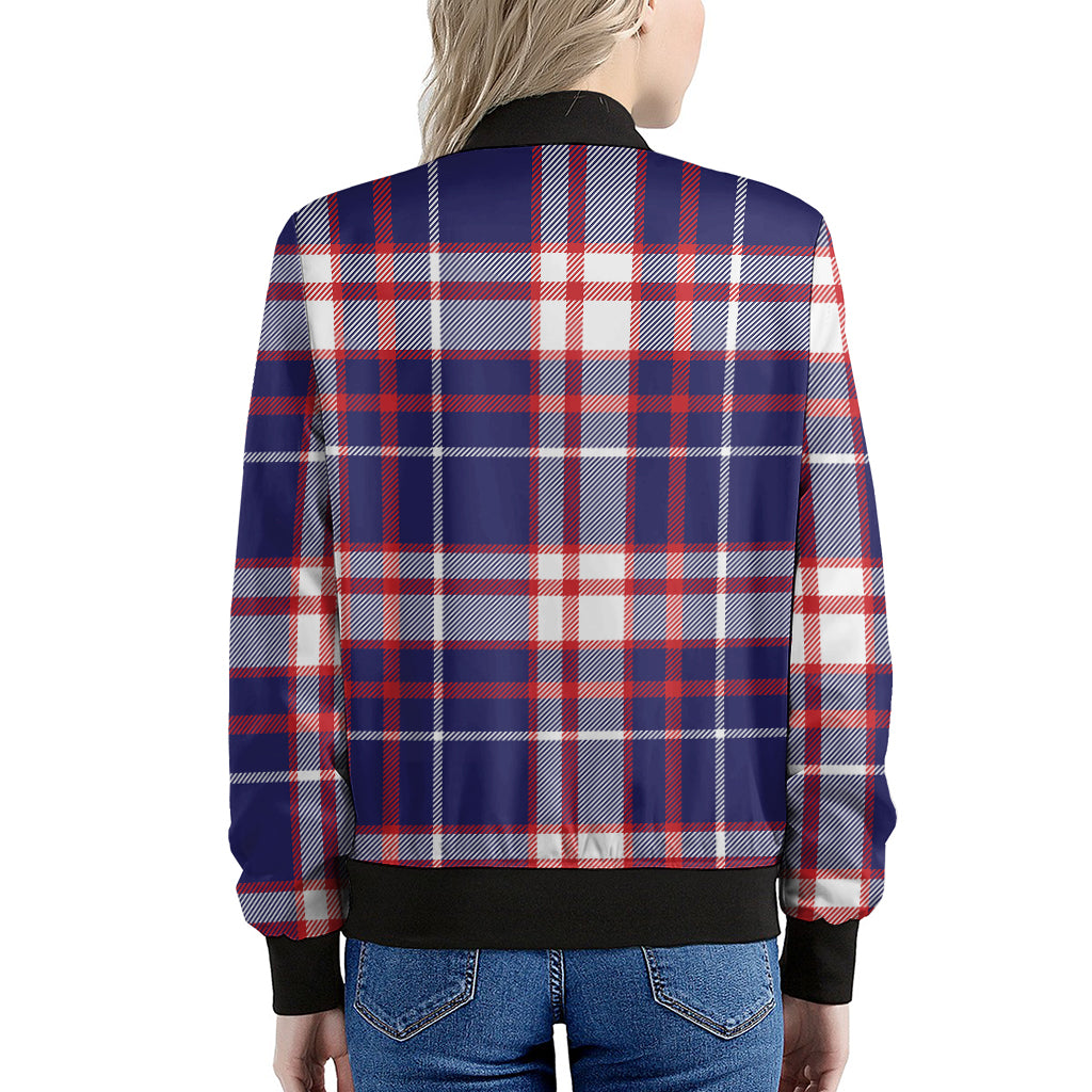 USA Patriotic Plaid Print Women's Bomber Jacket