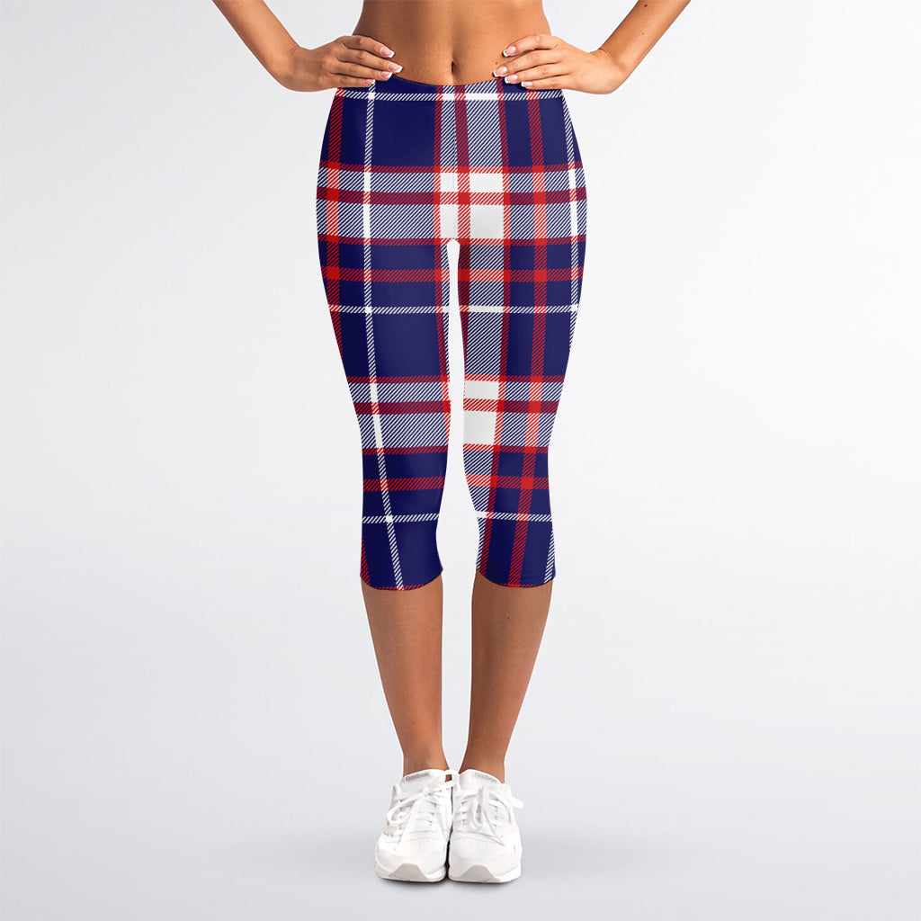 USA Patriotic Plaid Print Women's Capri Leggings