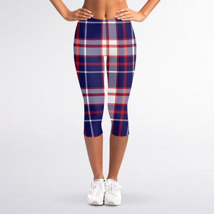 USA Patriotic Plaid Print Women's Capri Leggings