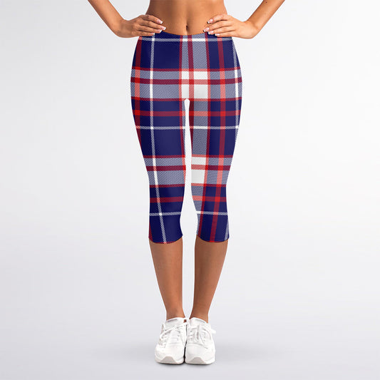 USA Patriotic Plaid Print Women's Capri Leggings