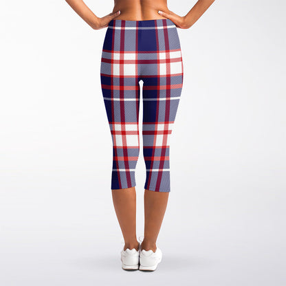 USA Patriotic Plaid Print Women's Capri Leggings
