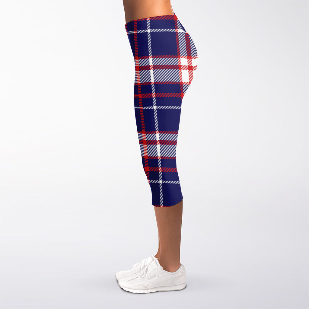 USA Patriotic Plaid Print Women's Capri Leggings