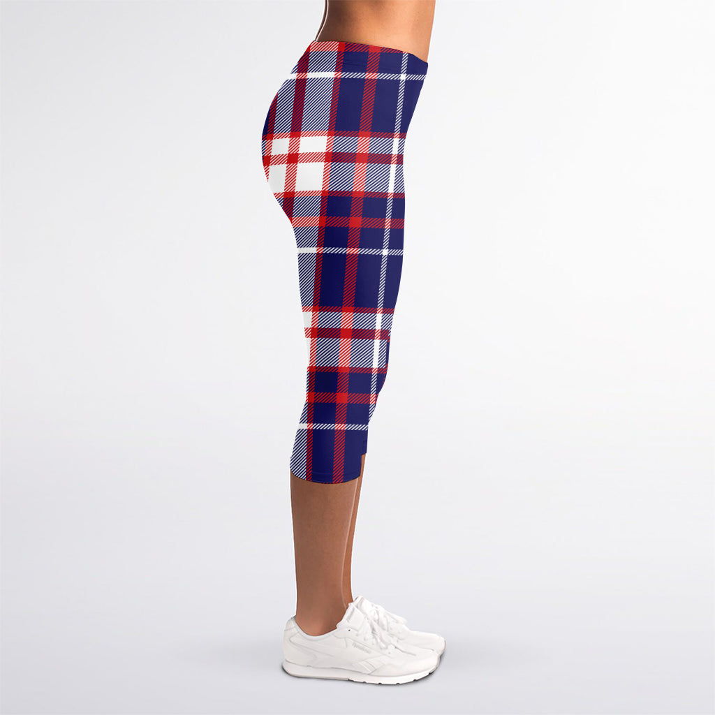 USA Patriotic Plaid Print Women's Capri Leggings