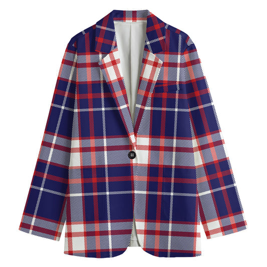 USA Patriotic Plaid Print Women's Cotton Blazer