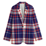 USA Patriotic Plaid Print Women's Cotton Blazer