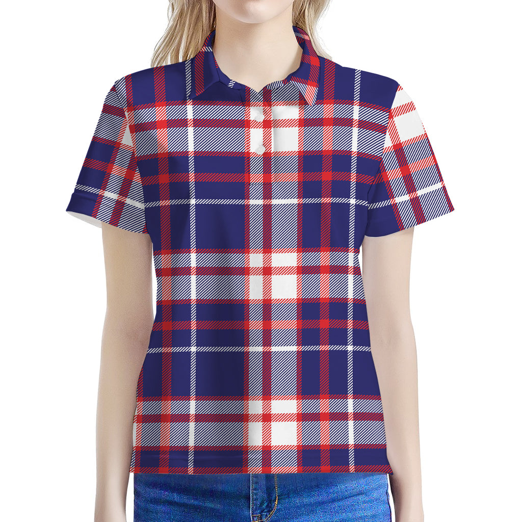 USA Patriotic Plaid Print Women's Polo Shirt