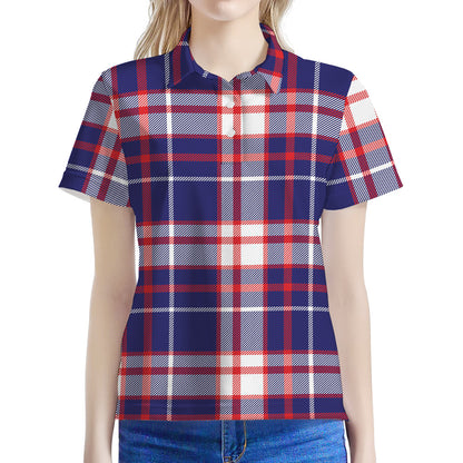 USA Patriotic Plaid Print Women's Polo Shirt