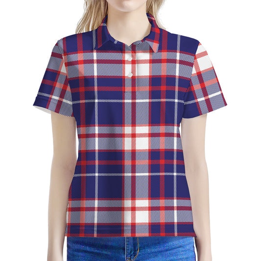 USA Patriotic Plaid Print Women's Polo Shirt
