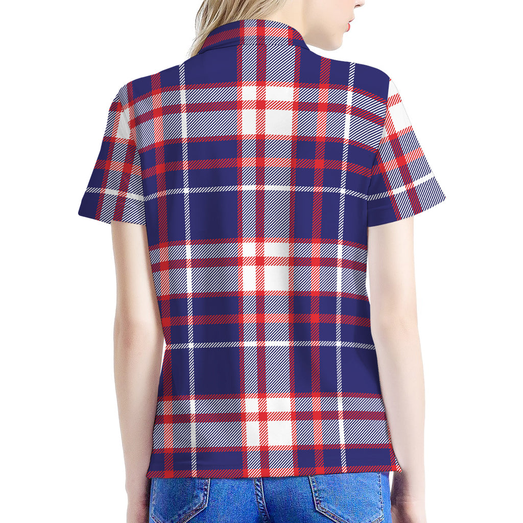 USA Patriotic Plaid Print Women's Polo Shirt