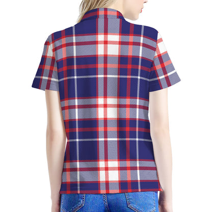 USA Patriotic Plaid Print Women's Polo Shirt
