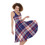 USA Patriotic Plaid Print Women's Sleeveless Dress
