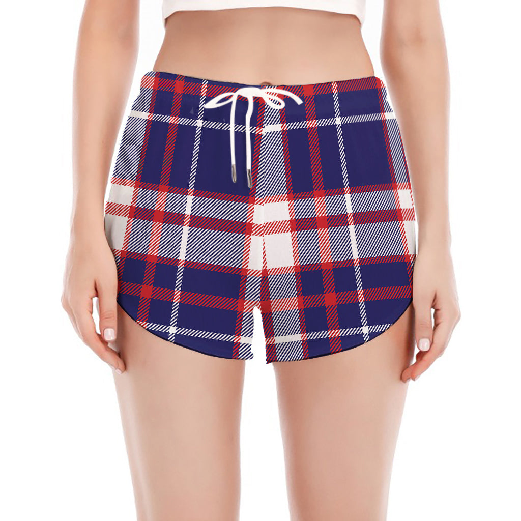 USA Patriotic Plaid Print Women's Split Running Shorts