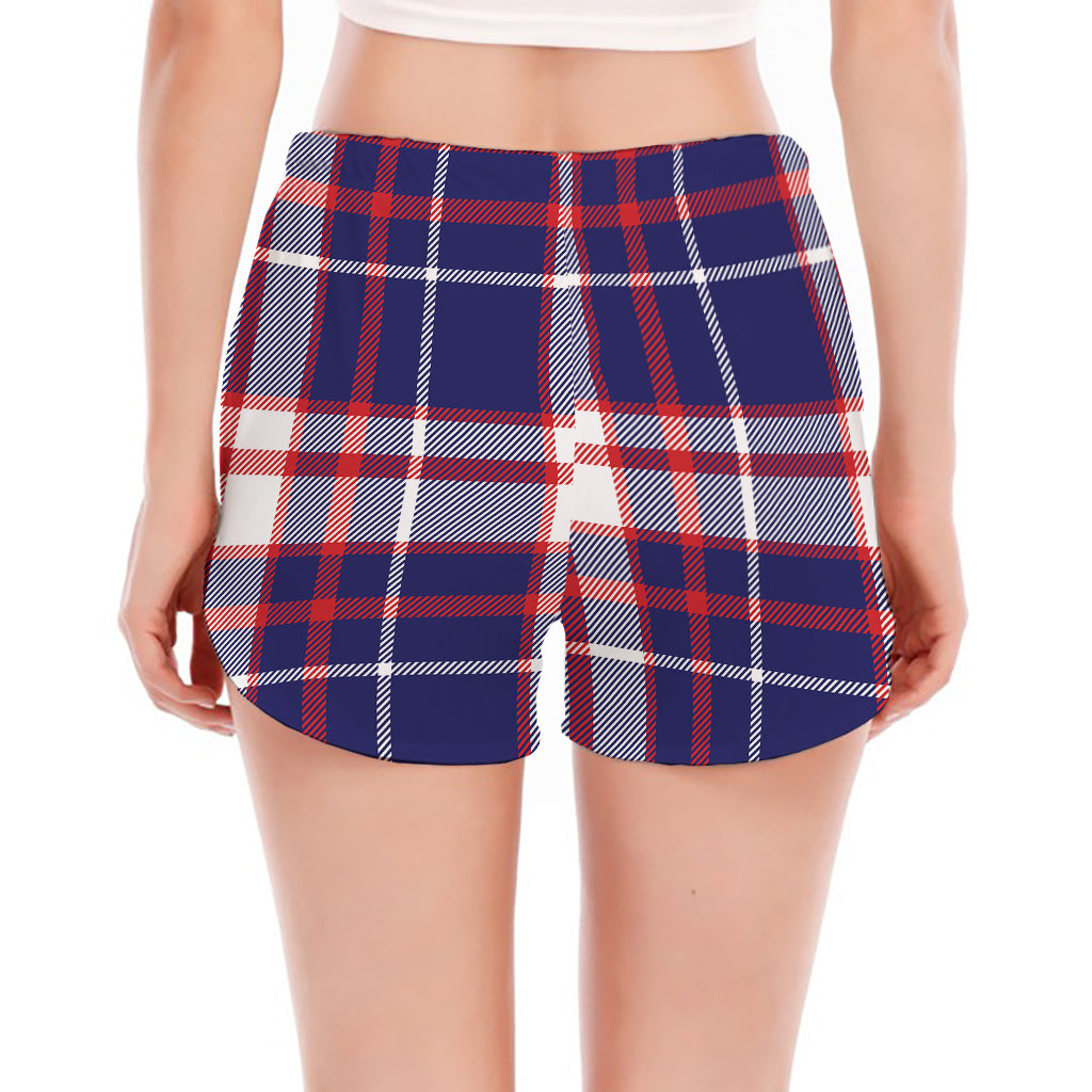 USA Patriotic Plaid Print Women's Split Running Shorts