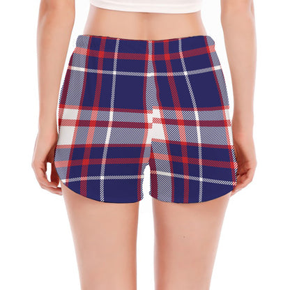 USA Patriotic Plaid Print Women's Split Running Shorts