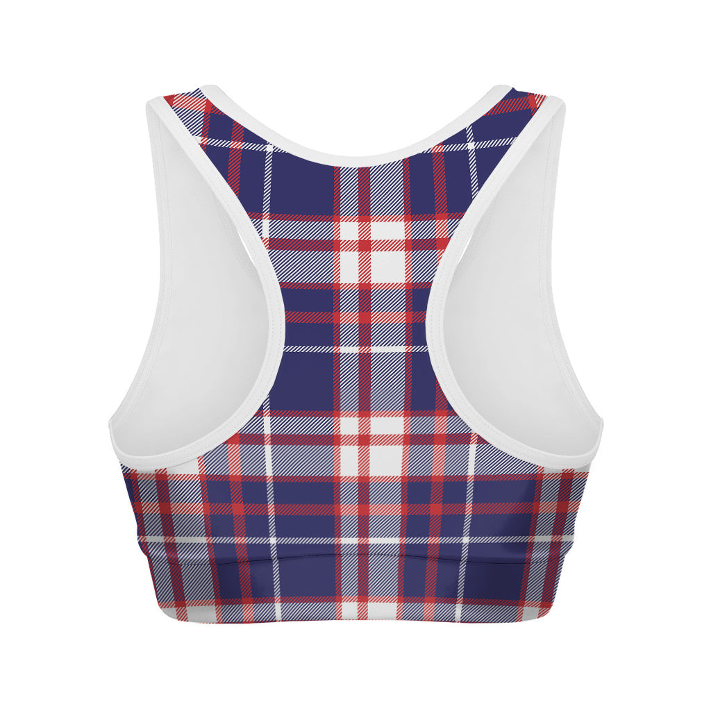 USA Patriotic Plaid Print Women's Sports Bra