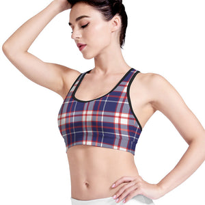 USA Patriotic Plaid Print Women's Sports Bra