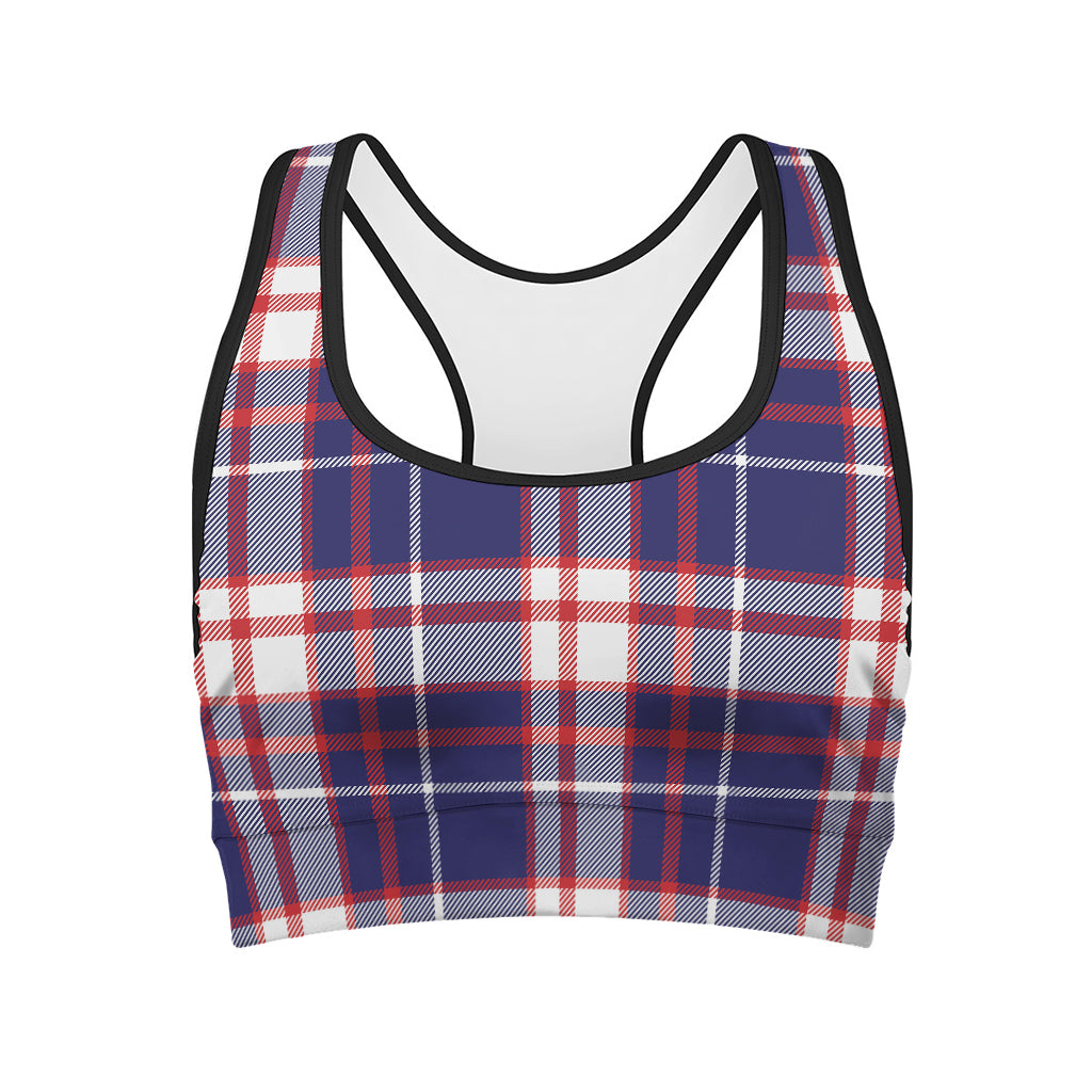 USA Patriotic Plaid Print Women's Sports Bra