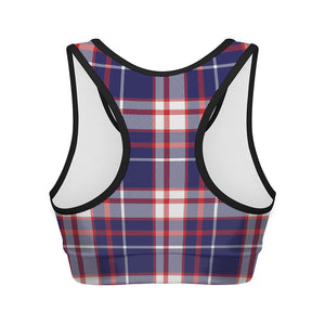 USA Patriotic Plaid Print Women's Sports Bra