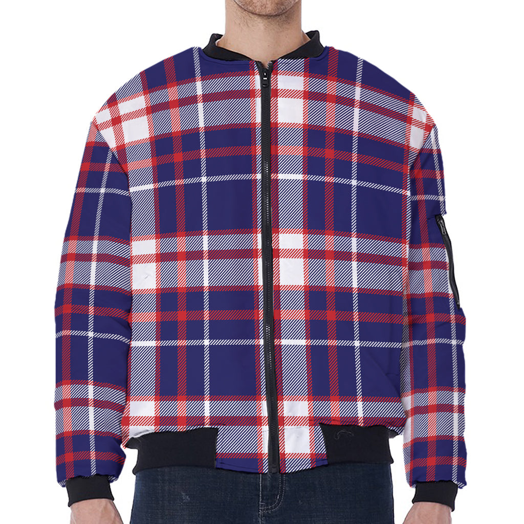 USA Patriotic Plaid Print Zip Sleeve Bomber Jacket
