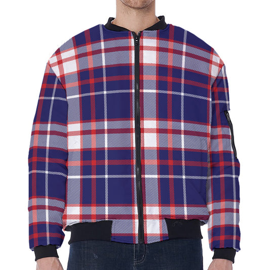 USA Patriotic Plaid Print Zip Sleeve Bomber Jacket