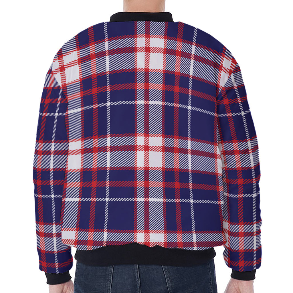 USA Patriotic Plaid Print Zip Sleeve Bomber Jacket