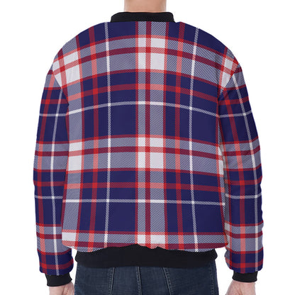 USA Patriotic Plaid Print Zip Sleeve Bomber Jacket