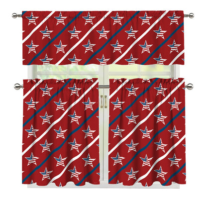 USA Patriotic Star Pattern Print 3 Piece Kitchen Curtains