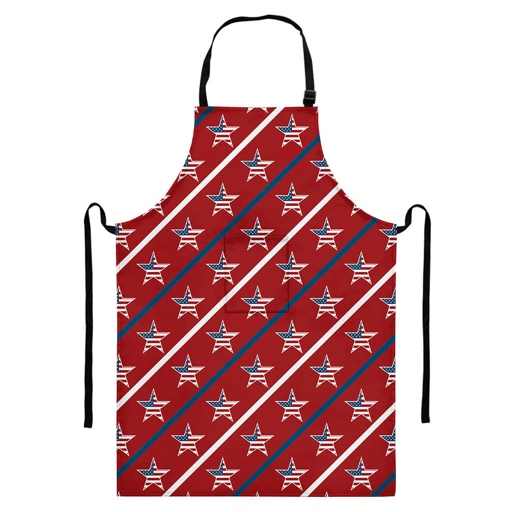 USA Patriotic Star Pattern Print Bib Apron With Pocket