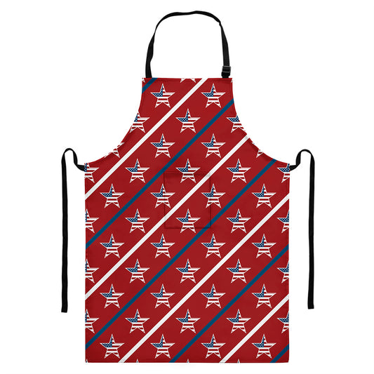 USA Patriotic Star Pattern Print Bib Apron With Pocket