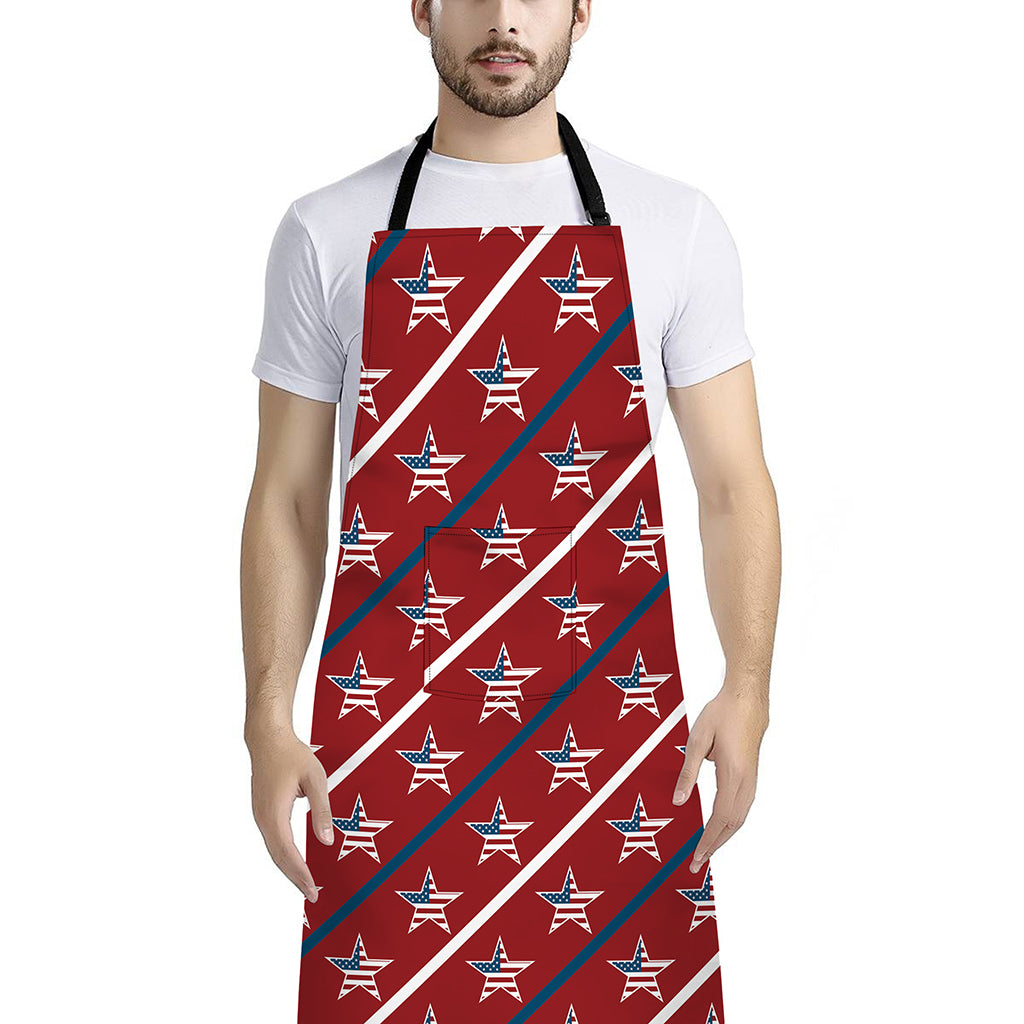 USA Patriotic Star Pattern Print Bib Apron With Pocket