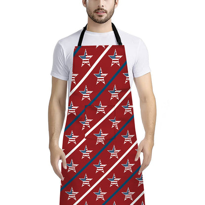 USA Patriotic Star Pattern Print Bib Apron With Pocket