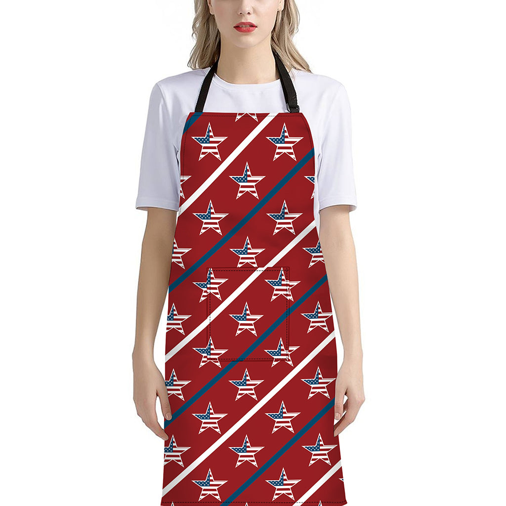 USA Patriotic Star Pattern Print Bib Apron With Pocket