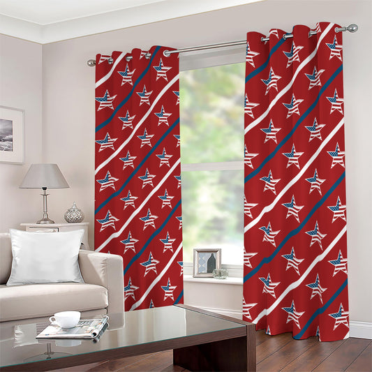 USA Patriotic Star Pattern Print Blackout Grommet Curtains
