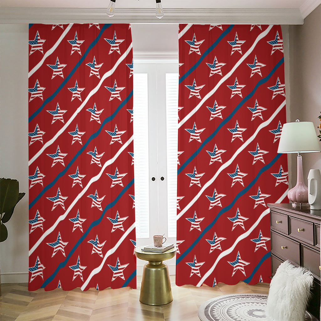 USA Patriotic Star Pattern Print Blackout Pencil Pleat Curtains