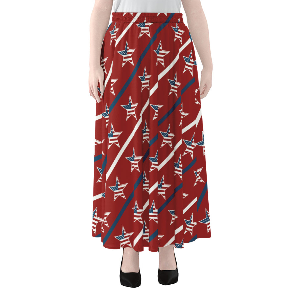 USA Patriotic Star Pattern Print Chiffon Maxi Skirt