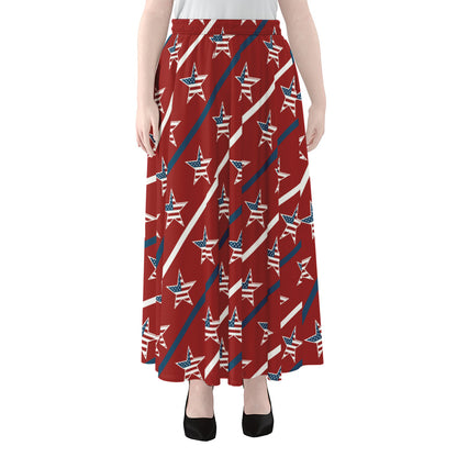 USA Patriotic Star Pattern Print Chiffon Maxi Skirt
