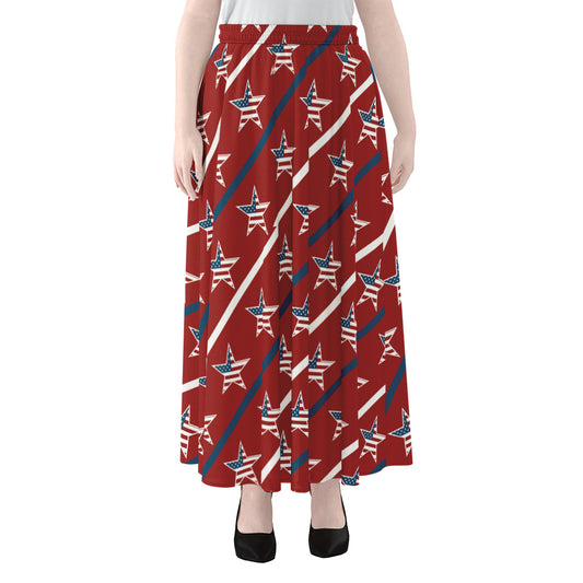 USA Patriotic Star Pattern Print Chiffon Maxi Skirt