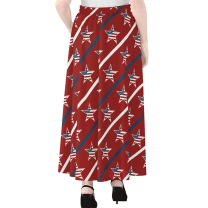 USA Patriotic Star Pattern Print Chiffon Maxi Skirt