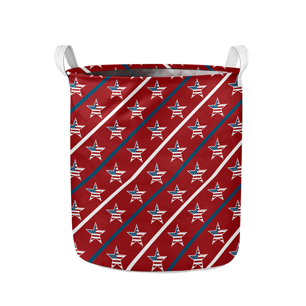 USA Patriotic Star Pattern Print Collapsible Laundry Basket